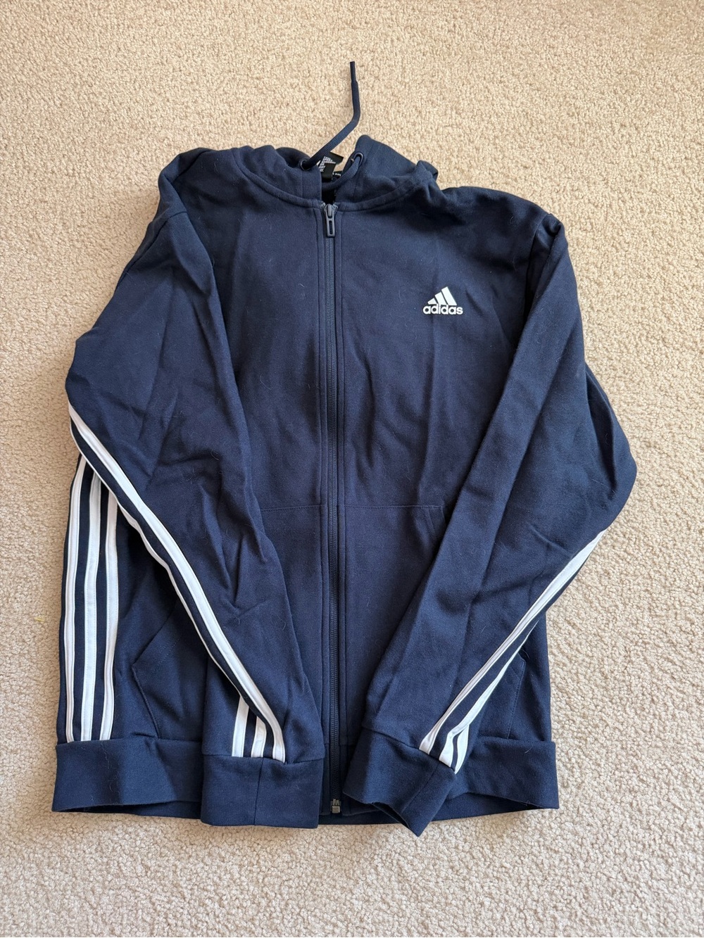 adidas mens Navy Zip-Up Hoodie with White 3-Stripes